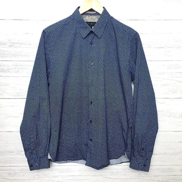 Ted Baker Men's Blue Print Shirt Slim Fit Button Front Long Sleeves size 15 - Picture 1 of 11